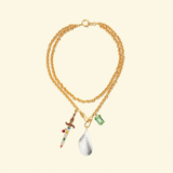Lovers necklace Sword + Silver Mussel + Green strass