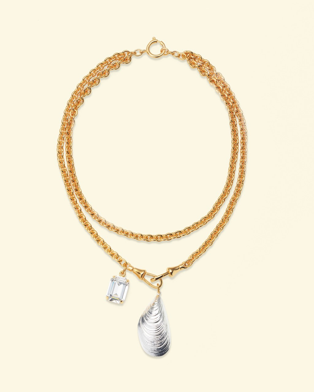 Lovers necklace with Silver mussel/Strass
