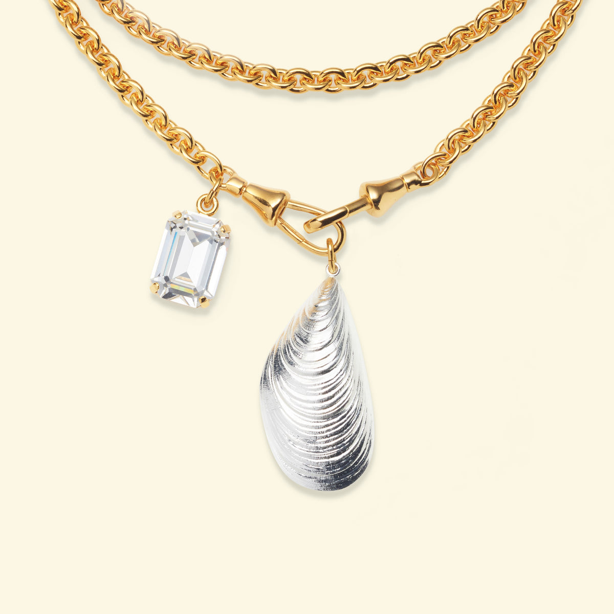 Lovers necklace with Silver mussel/Strass