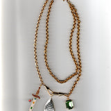 Lovers necklace Sword + Silver Mussel + Green strass